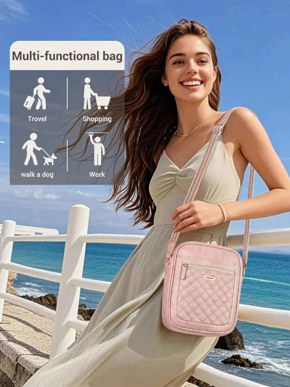 Women's Pink Small Shoulder Bags with Adjustable Strap for Travel Workout